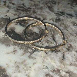 Vintage 90's Gold Plated Stainless Steel Oversized Hoop Earrings, CZ Stones